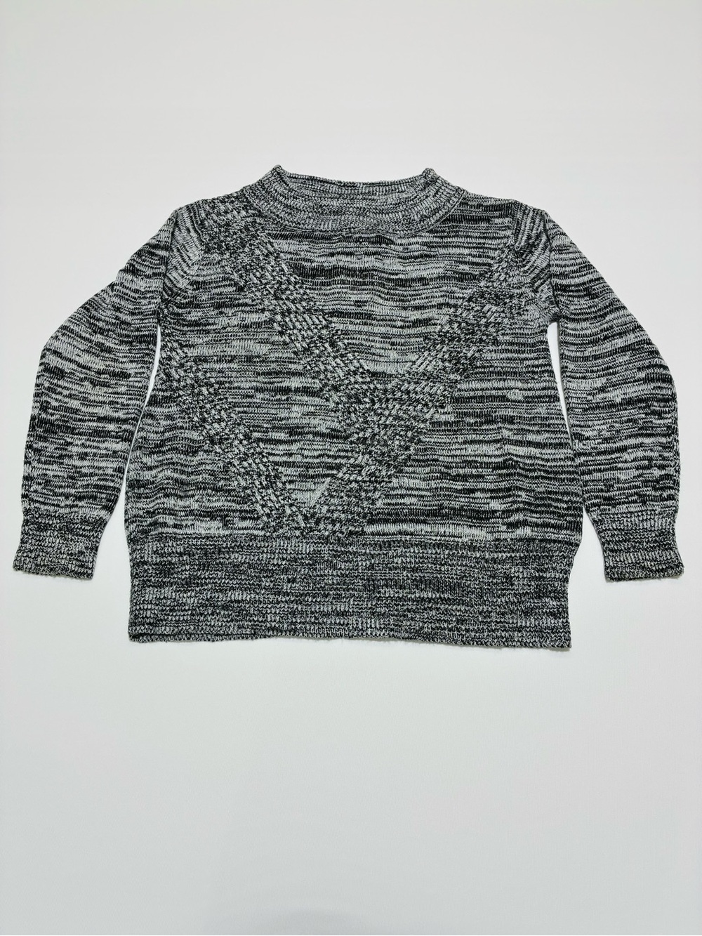 Uniq Black & White Marled Long Sleeve Sweater with Open Back Detail